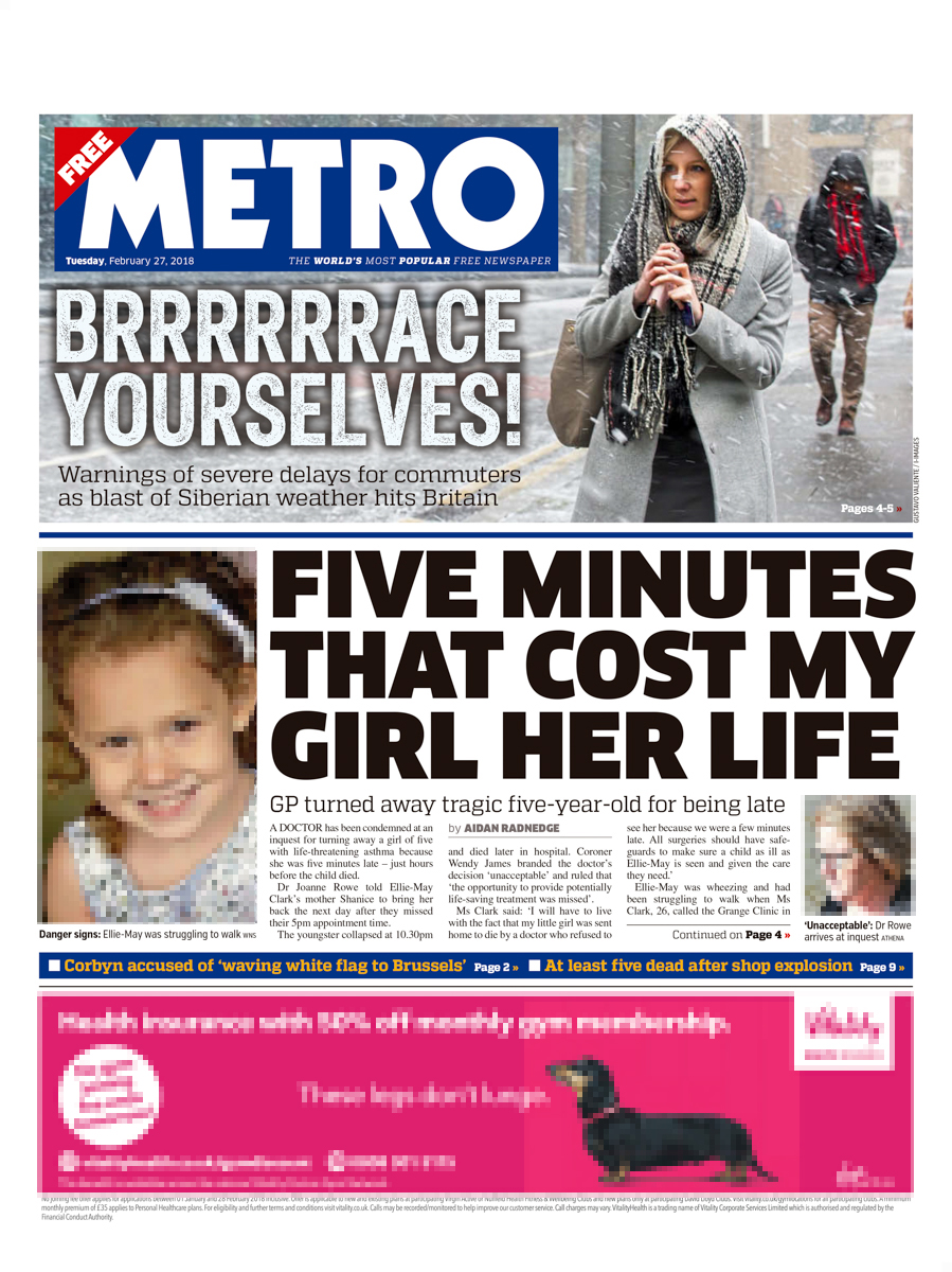 20180227 Metro Front Page